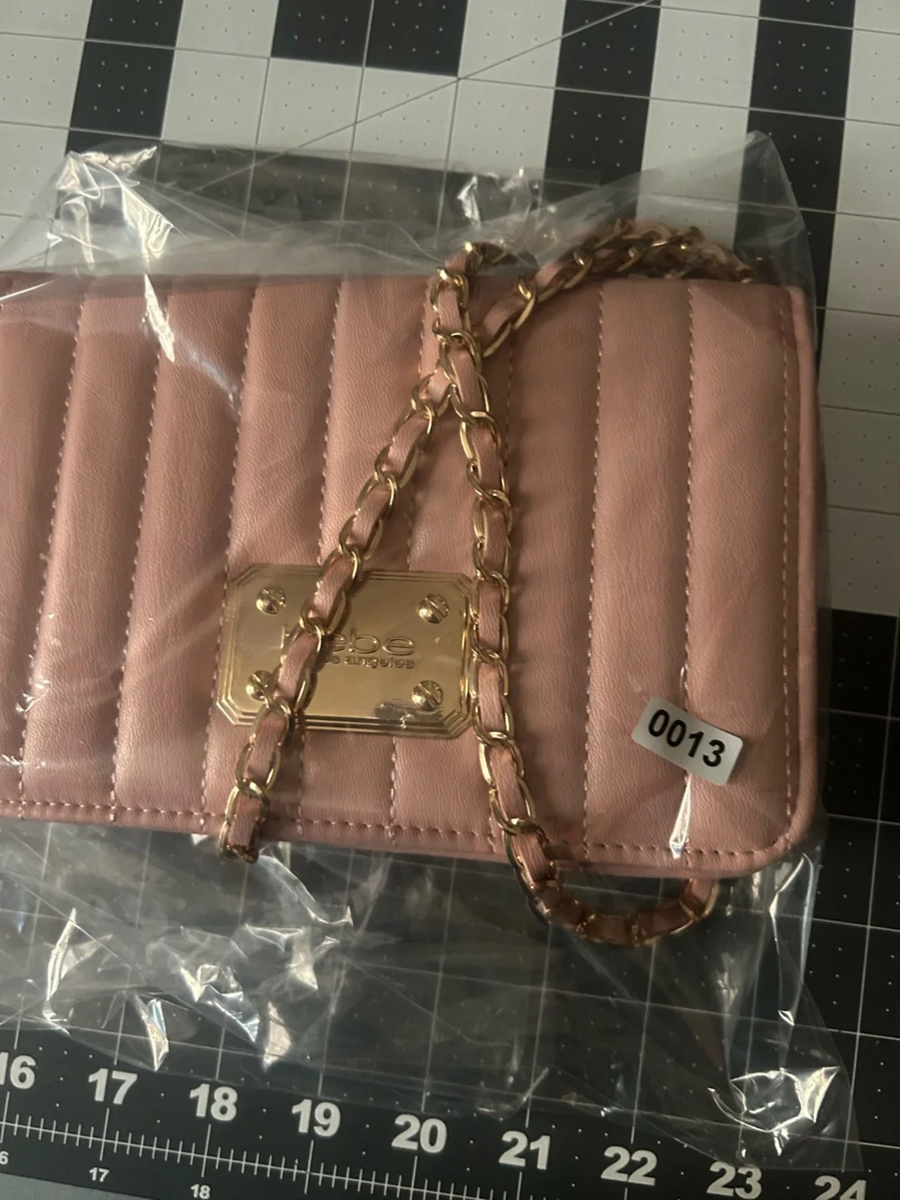 bebe Quilted Pink Crossbody with Gold Chain